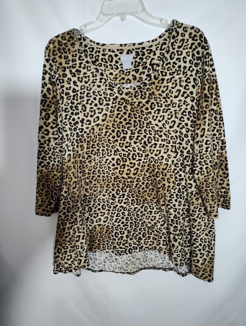 Chico's Leopard Print Tunic Tan Black Swing High Low Tunic Chico's Sz 3. US L 16